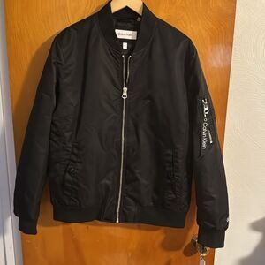 Calvin Klein Bomber Jacket Mens Medium Black Zip Pocket
